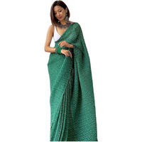 Shiv Textiles Womens Plain Pure Georgette Full Crushed Saree (CRSH-GREEN 1)