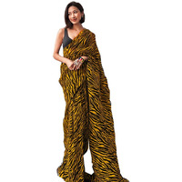 Shiv Textiles Womens Pure Georgette Saree With Blouse Piece (ST-ZEBRA-CRUSH-MUSTARD)