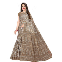 TAMAIRA FASHION Womens Plain Weave Pure Cotton Saree Without Blouse Piece(AB18_BrownBeige)