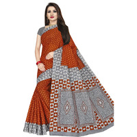 TAMAIRA FASHION Womens Plain Weave Pure Cotton Saree Without Blouse Piece (AB15_Rust Brown and Grey)