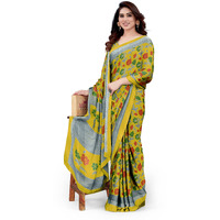 MIRCHI FASHION Womens Plain Weave Chiffon Floral Printed Saree with Blouse Piece (38532-Mustard, Red)