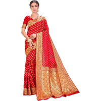 Glory Sarees Womens Banarasi Silk Saree With Blouse Piece (kara128_red_Red)