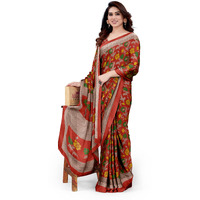 MIRCHI FASHION Womens Plain Weave Chiffon Floral Printed Saree with Blouse Piece (38534-Red, Green)