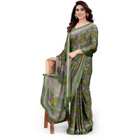 MIRCHI FASHION Womens Plain Weave Chiffon Floral Printed Saree with Blouse Piece (38535-Dusty Green, Purple, Mustard)