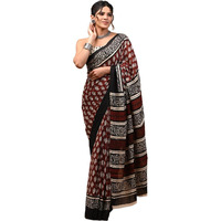 Crafts Moda Women Pure Cotton Maroon Saree Floral Printed With Unstitched Blouse
