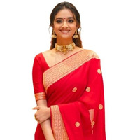 Flosive Womens Kanjivaram Silk Saree With Handloom Weaving Work With Blouse (RED)