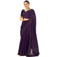 SIRIL Womens Embroidery Stone Work Vichitra Silk Saree with Unstitched Blouse Piece (3351S366_Purple)
