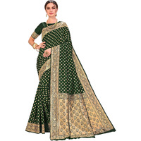 Glory Sarees Womens Banarasi Silk Saree With Blouse Piece (kara128_darkgreen_Dark Green)