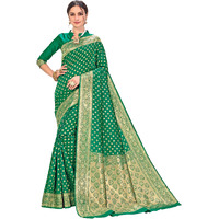 Glory Sarees Womens Banarasi Silk Saree With Blouse Piece (Kara128_Green_Green)