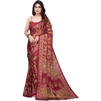 MIRCHI FASHION Womens Plain Weave Chiffon Batik Printed Saree with Blouse Piece (36663-Dark Red, Mustard)