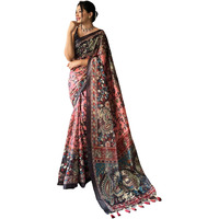 SGF11 Womens Cotton Linen Kalamkari Silk Printed Saree With Blouse Piece (Pink)