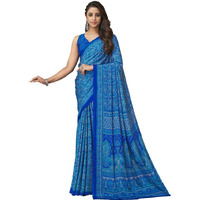 SIRIL Womens Printed Silk Crepe Saree with Unstitched Blouse Piece(2854S2411_Blue)