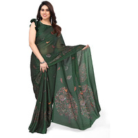 MIRCHI FASHION Womens Plain Weave Chiffon Madhubani Printed Saree with Blouse Piece (37964-Green, Multi)