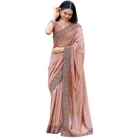 SIRIL Womens Embroidery Stone Work Vichitra Silk Saree with Unstitched Blouse Piece (3351S371_Light Rust)