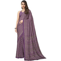 SIRIL Womens Printed Silk Crepe Saree with Unstitched Blouse Piece(2854S2404_Purple)