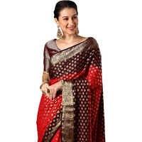 AKHILAM Womens Red Georgette Zari Woven Design Saree with Unstitched Blouse Piece (ARYA2701_FL)