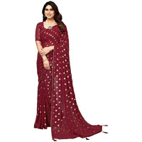 Satrani Womens Georgette Foil Printed & Lace Saree with Unstitched Blouse Piece (3184S2261NA_Maroon2)