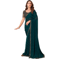 SIRIL Womens Self Woven With Dyed, Lace Chiffon Saree with Unstitched Blouse(2992S2676_Green)