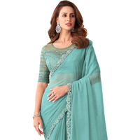 SIRIL Womens Dyed, Lace Chiffon Saree with Unstitched Blouse(2992S2673_Light Blue)