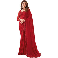 SIRIL Womens Self Woven, Lace Georgette Saree with Unstitched Blouse(2992S2671_Red)