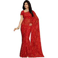 RANI SAAHIBA Womens Chiffon Bandhani Printed Saree Without Blouse (SSKR1962_Maroon)