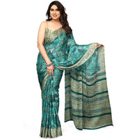 MIRCHI FASHION Womens Chiffon Geometric Printed Saree with Blouse Piece (39101-Turquoise, Turquoise)