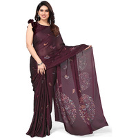 MIRCHI FASHION Womens Plain Weave Chiffon Madhubani Printed Saree with Blouse Piece (37965-Wine, Multi)