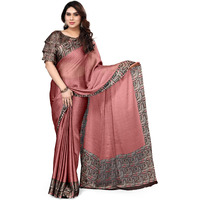 MIRCHI FASHION Womens Chiffon Contrast Border Printed Solid Saree with Blouse Piece (39704-Dusty Pink)
