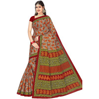 TAMAIRA FASHION Womens Plain Weave Pure Cotton Saree Without Blouse Piece(1354_Beige&Maroon)