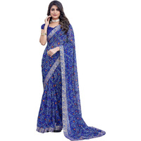 Yashika Womens Trendy Printed Jacquard Lace Georgette Saree with Blouse Material||Blue Coloured Georgette Beautiful Saree||AZ-YS-P1-GULSHAN BLUE