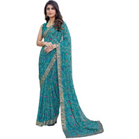 Yashika Womens Trendy Printed Jacquard Lace Georgette Saree with Blouse Material||Rama Coloured Georgette Beautiful Saree||AZ-YS-P1-GULSHAN RAMA
