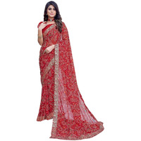 Yashika Womens Trendy Printed Jacquard Lace Georgette Saree with Blouse Material||Red Coloured Georgette Beautiful Saree||AZ-YS-P1-GULSHAN RED