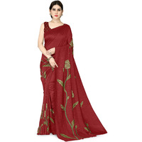 SOURBH Womens Vichitra Silk Floral Printed Saree with Blouse Piece (R41045-Red, Olive Green)