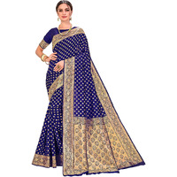 Glory Sarees Womens Jacquard Silk Blend Saree (kara128_navyblue_Navy Blue)