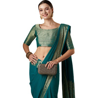 AKHILAM Womens Woven Design Solid Georgette Kanjeevaram Saree With Unstiched Blouse Piece (Blue_ARYA7002_FL)