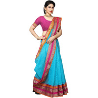 Sidhidata Womens Temple Border Kota Doria Cotton Manipuri Saree With Unstiched Blouse Piece (Kangana Sky Blue_Sky Blue_Free Size)