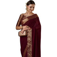 AKHILAM Womens Woven Design Solid Georgette Saree With Unstiched Blouse Piece (Burgundy_ARYA7003_FL)