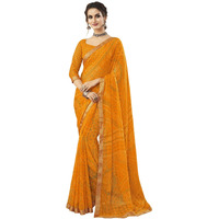 SIRIL Womens Bandhani Printed & Lace Chiffon Saree with Blouse(2202S868_Turmeric Yellow)