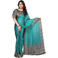 MIRCHI FASHION Womens Chiffon Contrast Border Printed Solid Saree with Blouse Piece (39703-Turquoise)