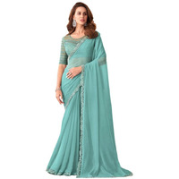 Satrani Womens Pure Chiffon Saree (2992S2673N_Light Blue)