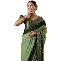 AKHILAM Womens Woven Design Ethnic Motif Georgette Saree With Unstiched Blouse Piece, Light Green