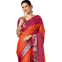 AKHILAM Womens Orange Georgette Zari Woven Design Saree with Unstitched Blouse Piece (ARYA2705_FL)