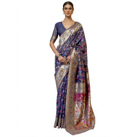 AKHILAM Womens Silk Blend Woven Design Celebrity Saree With Blouse Piece (Navy Blue_KSHFA201001F)