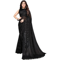 Yashika Womens Georgette Saree With Jari & Velvet Blouse with Sequence (RIVA BLACK-NEW_)