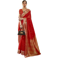 AKHILAM Womens Silk Blend Woven Design Saree with Unstitched Blouse Piece(Red_KLVI223003)