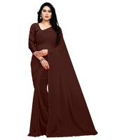 Sidhidata Textile Womens Plain Solid Pure Georgette saree With Unstitched Blouse Piece (plain coffee__coffee_Free Size)