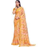 Amazon Brand - Anarva Womens Chiffon Printed Banarasi Border Saree With Blouse Piece(Savyaa-22802-A), Yellow