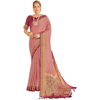 AKHILAM Womens Georgette Patola saree With Unstitched Blouse Piece(Pink_ARYA1001_FL)