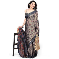 MIRCHI FASHION Womens Plain Weave Chiffon Ajrak Printed Saree with Blouse Piece (38699-Beige, Black)