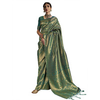 AKHILAM Womens Kanjivaram banarasi silk Woven Design Saree With Unstitched Blouse Piece (Green_KNDIN145005_3)